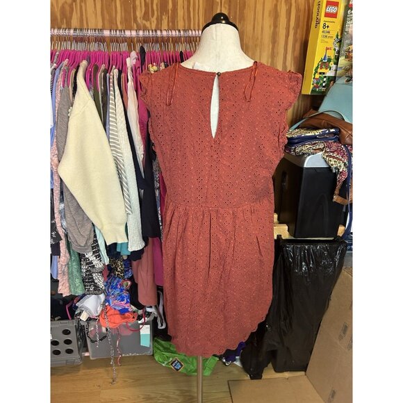 KNOX ROSE Dusty Rose All over Eyelet Boho Dress Sleeveless Sz L Cotton V-Neck - Picture 6 of 8